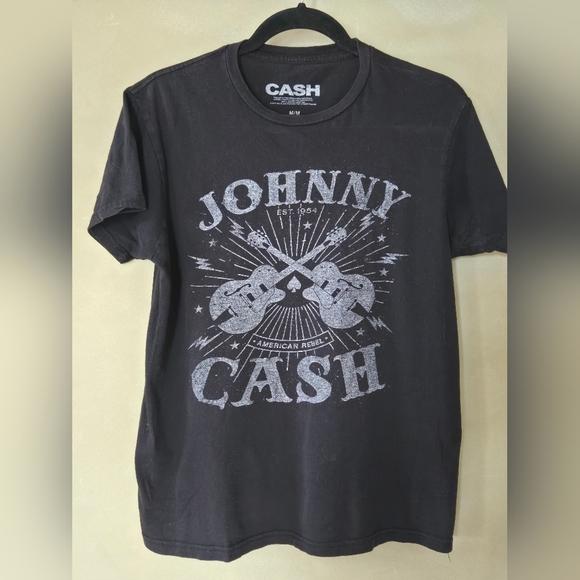 Johnny Cash Tops - Black Johnny Cash Graphic Tee with Gray Print, Size M